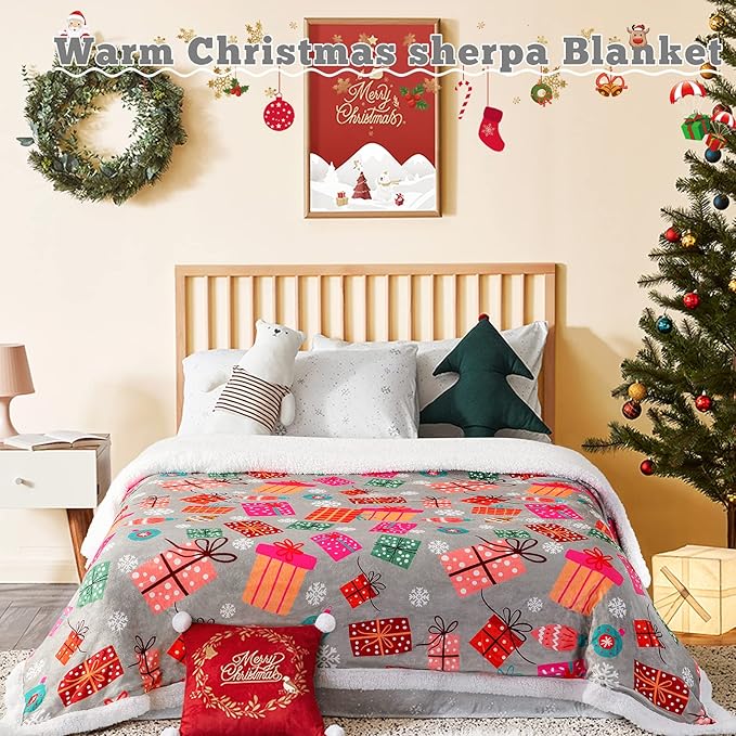 LBRO2M Sherpa Fleece Bed Blanket Twin Size,Christmas Super Soft Fuzzy Plush Warm Cozy Fluffy Microfiber Couch Throw Velvet Double Reversible Luxurious Blankets
