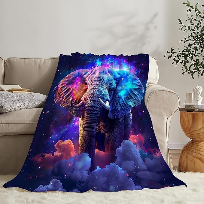 Fantasy Elephant Throw Blanket - Soft, Warm & Cozy Fleece for Couch, Sofa, Bed - 50"x40" - Animal Blanket for Girls, Boys, Women, Men, Kids, Adults