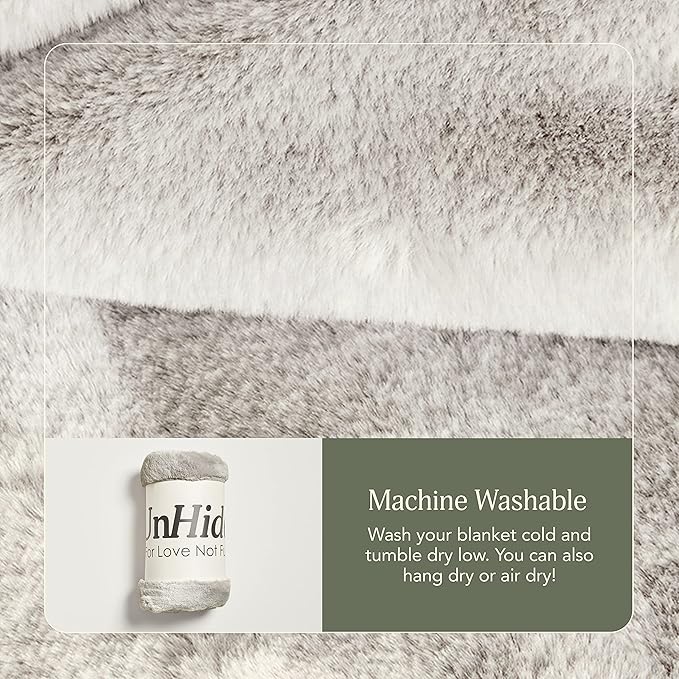 UnHide Lil’ Marsh Faux Fur Blanket - Lightweight, Soft Throw Blanket - Machine Washable - Ideal for Bed, Couch, or Reading Chair- Medium (60" x 80") Greige
