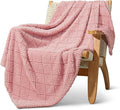 Whale Flotilla Fuzzy Fleece Throw Blanket for Couch, Bed, Soft Fluffy Jacquard Waffle Blankets for All Season, Lightweight and Warm, 50x60 Inch, Pink