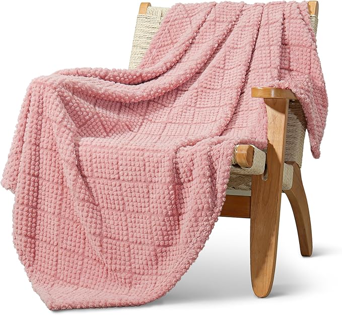 Whale Flotilla Fuzzy Fleece Throw Blanket for Couch, Bed, Soft Fluffy Jacquard Waffle Blankets for All Season, Lightweight and Warm, 50x60 Inch, Pink