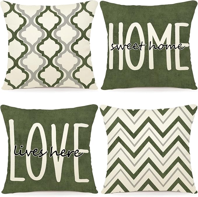 YCOLL Farmhouse Pillow Covers 18x18 Set of 4 Throw Pillow Covers Rustic Linen Decorative Pillows Square Cushion Covers for Couch Sofa Bedroom Home Decor