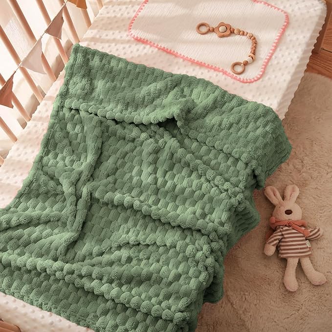 HOMRITAR Baby Blanket 4 Pcs, Ultra Soft 3D Flannel Fleece Fluffy Blankets for Nursery, Warmer Plush Bed Blanket Set, Christmas Baby Gift Idea for Boys & Girls, 30x40 Inches (2 Olive Green + 2 Cream)