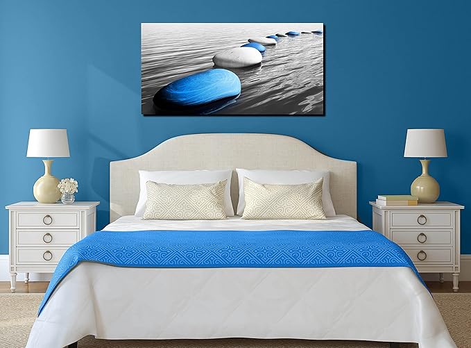Xxliren Large Canvas Wall Art For Living Room Bedroom Office Blue Stones Wall Art Zen Art Wall Decor Ready To Hang Size 60 x 30 Inch
