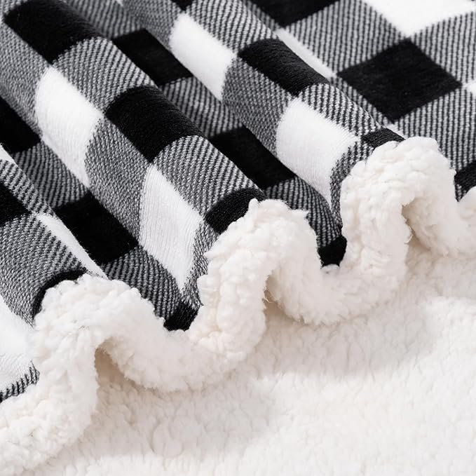 BEAUTEX Sherpa Fleece Blanket Twin Size, Super Soft Warm Buffalo Plaid Plush Gig Blankets, Lightweight Cozy Fuzzy Blanket for Couch Sofa Bed (Black, 60" x 80")