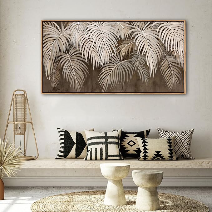 Boho Wall Art - Modern Minimalist Brown Canvas Artwork,Neutral Pictures for Living Room Textured Large Wall Art for Bedroom Wall Decor Framed Paintings 24×48IN