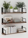 Floating Shelves - 24 Inch Wall Mounted Set of 3 Rustic Wood Shelves for Wall Decor and Living Room Storage (Brown)