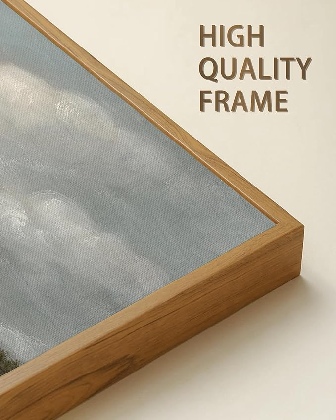 SHENIFY Vintage Framed Wall Art Grassland Meadow Landscape Scenery Rustic Home Decor Retro Decorations for Farmhouse Bedroom Living Room Ready to Hang Wall Artwork - 8x16in Natural Framed