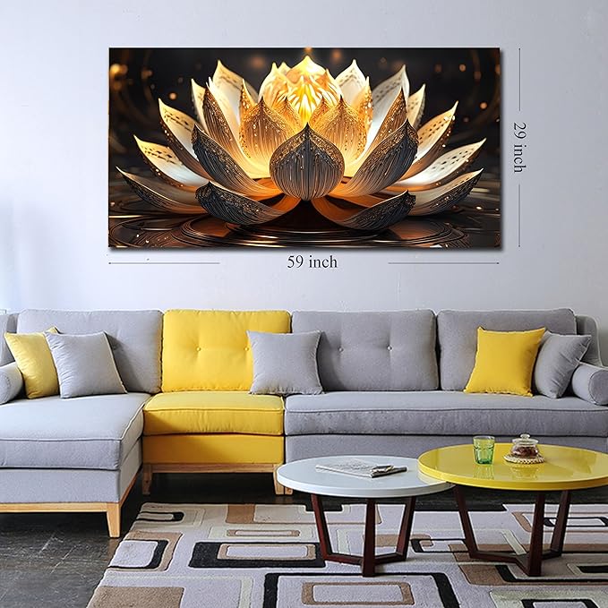TYTAUPT Lotus Flower Wall Art Ror Living Room Large Size Gold and Brown Painting Wall Art Office 29 x 59 Inch Prints For Wall Decor For Beroom Women