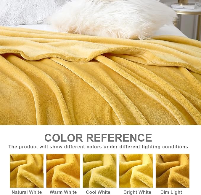 Hansleep Fleece Yellow King Blanket, Super Soft Flannel Fuzzy Plush Cozy Blanket for All Seasons, Yellow, King 90x108 Inches