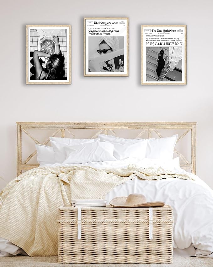 EcoHest Trendy After the Disco Party Framed Wall Art, 12x16 in OAK Wood Black and White Funny Bathroom Canvas Art, Teen Girl Poster College Dorm Decor, Set of 1 for Bedroom Living Room