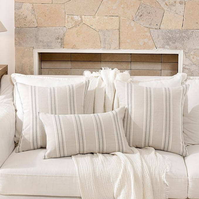 Hckot Throw Pillow Covers 24x24 Set of 2 Grey Pillow Covers Farmhouse Decorative Pillows Textured Linen Square Cushion Covers for Sofa Couch Bed Living Room Decor(Light Grey)
