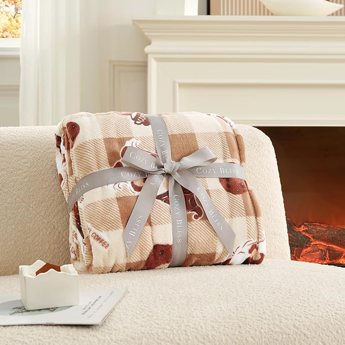 Cozy Bliss Gnome Coffee Throw Blanket - Warm MilkyPlush Throw Blankets,Ultra Soft Cozy Blankets for Couch,Sofa and Bed,Brown,50X60inches