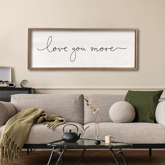 comurdyo Love You More Sign 40''×15'' Master Bedroom Above Over Bed Wall Decor Modern Farmhouse Large Vintage Wood Framed Hanging Over Bed Bedside Wall Art (Wood)