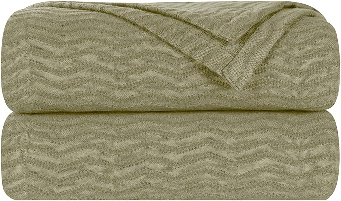 Superior JENA Cotton Blanket, for Picnic, Beach, Traveling or Camping, Bedroom Decor, Essentials, Cover for Bed, Couch, Lounging, Textured Jacquard, Modern Chevron Woven Blanket, Full/Queen, Sage