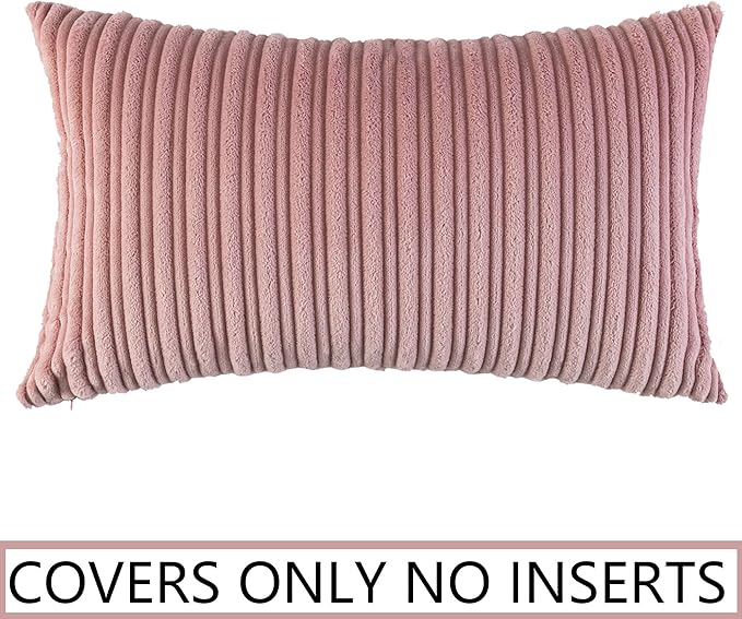 UGASA Velvet Pillow Covers Soft Striped Decorative Throw Cushion Case with Hidden Zipper for Valentine's Day Couch/Bedroom/Sofa, Cozy Solid Oblong Lumbar Pillowcase 1 Piece 12"x20", Baby Pink