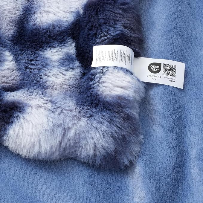 Amélie Home Faux Fur Throw Blanket for Couch, Ultra Soft Fuzzy Plush Bubble Throw for Sofa, Living Room & Home Decor, 50"x60", Tie-dye Blue