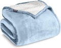 Bare Home Sherpa Fleece Blanket - Full/Queen Size - Blanket for Bed, Sofa, and Couch - Warm & Lightweight - Fluffy & Soft - Reversible (Full/Queen, Light Blue)