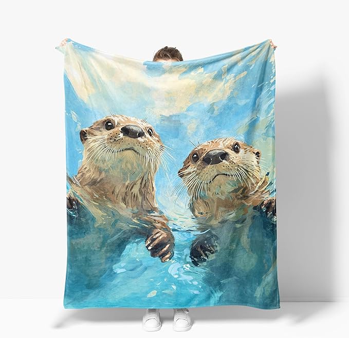 Otter Throw Blanket Soft Warm Cozy Cute Otters Blankets Fuzzy Plush Fleece Otter Blanket Gifts for Couch Bed Sofa Home Decor 40''X50''