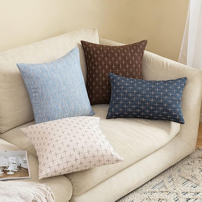 MIULEE Pack of 2 Decorative Vintage Burlap Linen Brown Throw Pillow Covers Modern Farmhouse Pillowcases Rustic Woven Textured Cushion Cover for Sofa Couch Bed 18x18 Inch Dark Coffee