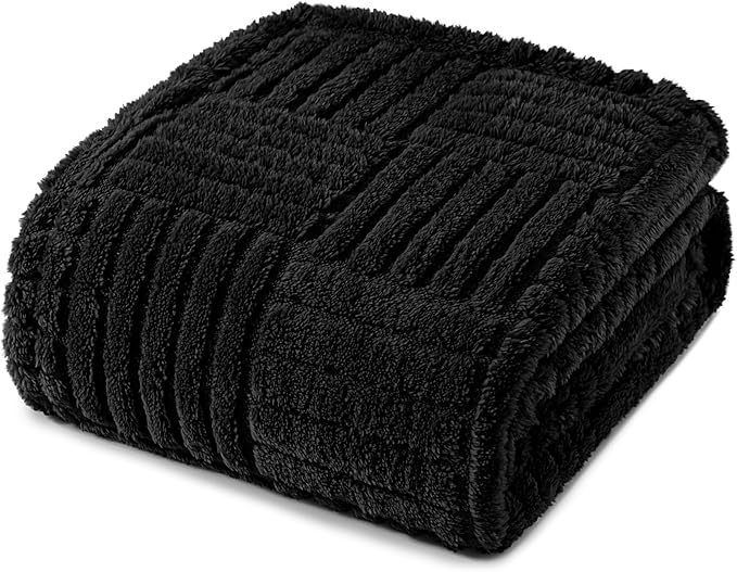 Whale Flotilla Lightweight Fleece Throw Blanket for Couch, Fuzzy Soft Blankets with Decorative Jacquard Pattern for All Season, Warm and Fluffy, 50x60 Inch, Black