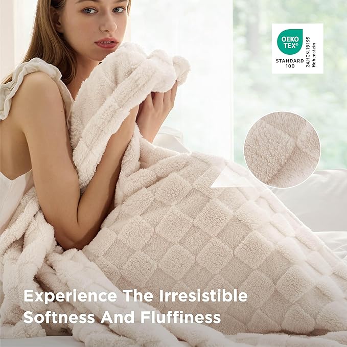Bedsure GentleSoft Twin Blanket for Bed Cream - Super Soft Cozy Blankets for Women Men Girls, Cute Fuzzy Fleece Throws for Bedroom Couch, 60x80 Inches
