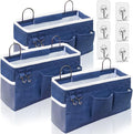 3pcs Large Wall Hanging Organizer Bag, Linen Fabric Door Hanging Storage Baskets with Pockets, Waterproof Bin for Kitchen, Bedroom, Office, RV Camper (Blue)