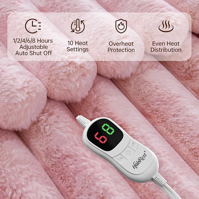 Heated Throw Blanket, Faux Fur Cozy Heating Blanket with Overheat Protection, 1/2/4/6/8 Hours Auto-Off 10 Heat Level, Machine Washable (62x84 Inches, Tie-Dye Pink)