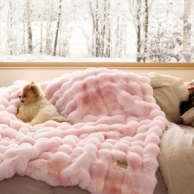 Bedsure GentleSoft Fluffy Fuzzy Cute Pink Blanket Teen Girls Gifts, Soft Cozy Faux Fur Throw Blanket, Valentines Tie-Dye Pink Room Decor for Girlfriend Women, Thick Warm Plush Room Decor Gifts for Her