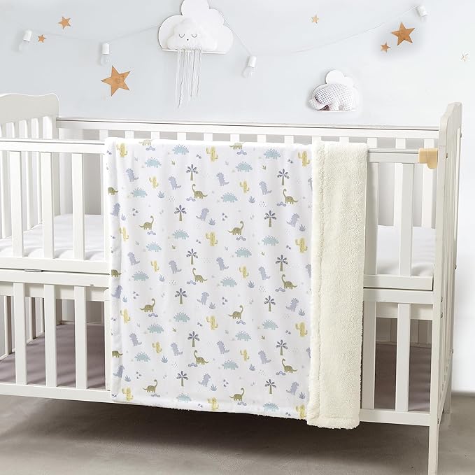 CREVENT 2Pcs 30''X40'' Cute Cozy Fluffy Warm Baby Blankets for Infants Toddlers' Bedding Crib Cot Stroller - Grey Cloud + Minky Dinosaur