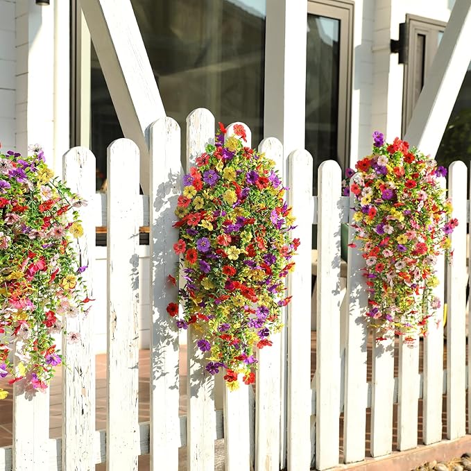 Artificial Flowers for Outdoors Spring Decor, 6 Bundles UV Resistant Realistic Fuax Silk Hanging Flowers, Fake Plants for Planter Indoor Outside Garden Porch Patio Balcony Yard Farmhouse（Mix）
