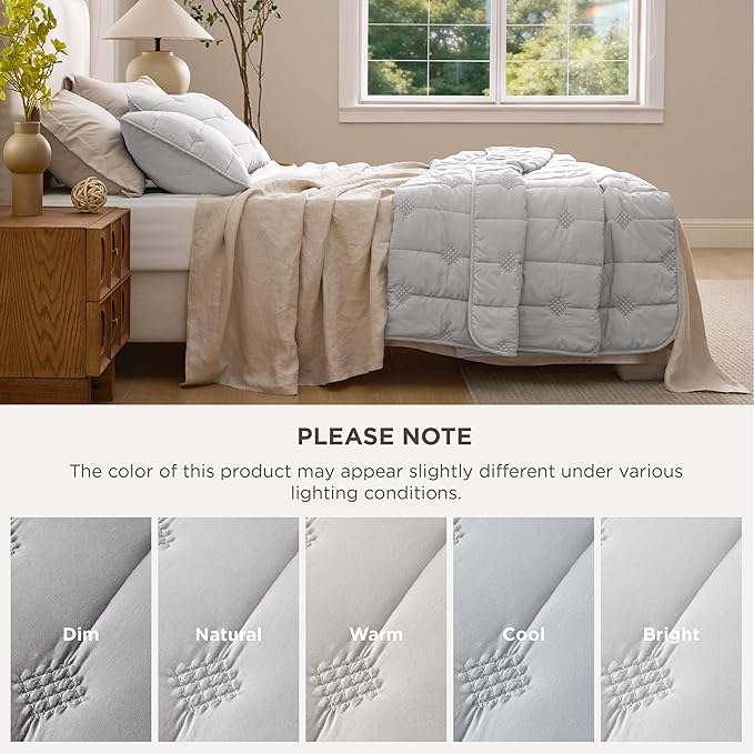 Bedsure Queen Size Quilt Sets – Ultra Soft Cloud Quilt, Lightweight Bedspread Coverlet with 2 Pillow Shams, Breathable & Cozy Bedding for All Season, Light Grey, 3 Piece (90x96 Inches)