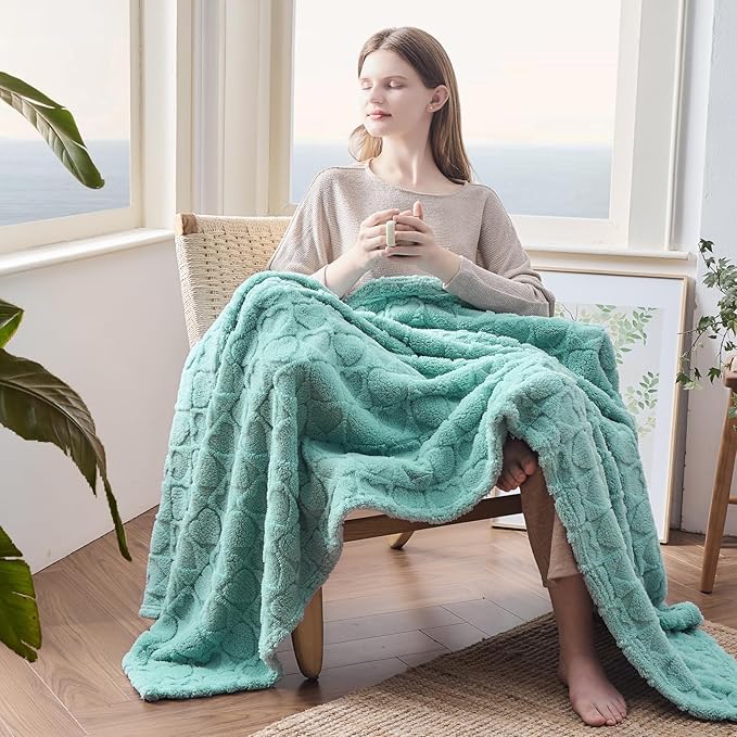 NEWCOSPLAY Super Soft Throw Blanket Sage Green Love Premium Silky Flannel Fleece 3D Heart Checkered Lightweight Bed Blanket All Season Use (Sage Green Love, Throw(50"x70"))