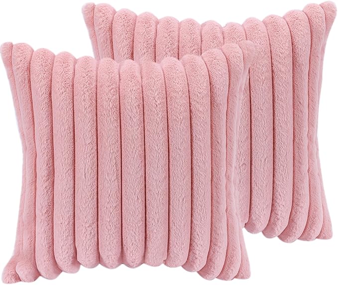 20x20 Throw Pillow Covers Set of 2, Decorative Faux Fur Covers for Bed, Couch Soft Fluffy Pillow Cover with Velvet Back for Living Room, Neutral Home Décor Accent for Sofa - Pink
