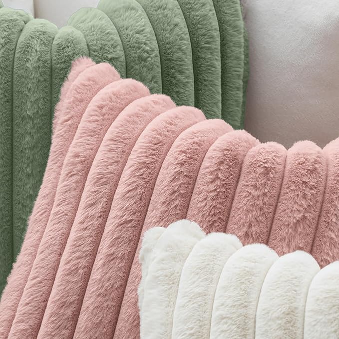 MIULEE Faux Fur Valentines Decorative Throw Pillow Covers 18x18 Inch Set of 2, Modern Spring Home Decor Cute Soft Plush Couch Pillows Cozy Fluffy Cushion Covers for Sofa Bed Blush Pink