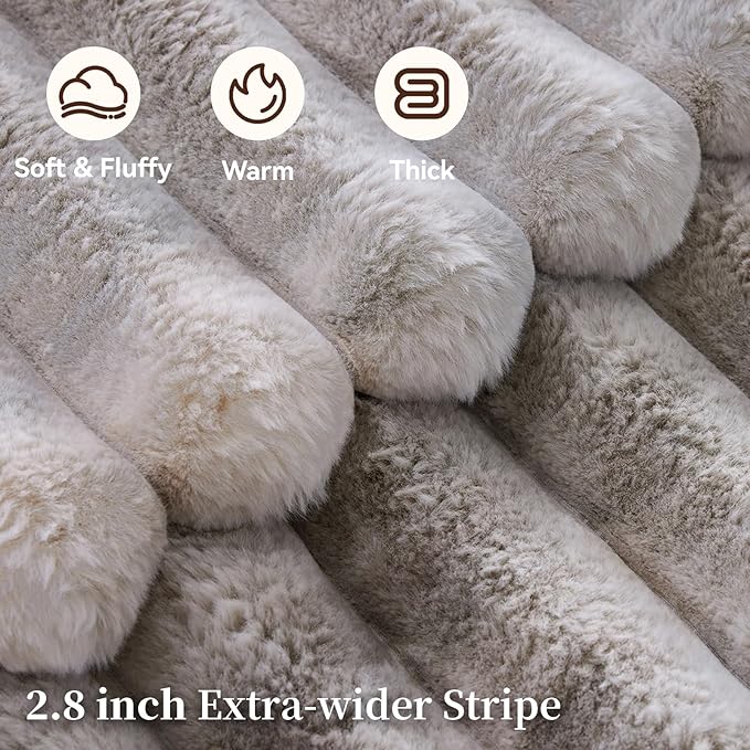 Fluffy Faux Fur Throw Blanket, Thick 1000GSM Soft Cozy Throw Blankets for Bed, Luxury Plush Striped Warm Fuzzy Blanket for Couch LivingRoom Home Decor & Gifts(50" x 70",Tie-dye Grey)