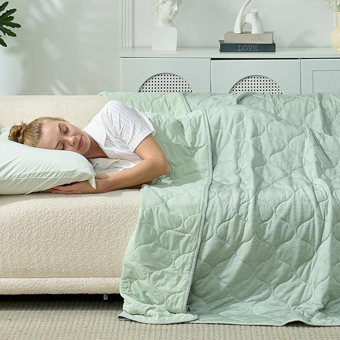 Cozy Bliss Cooling Dual-Sided Blanket for Hot Sleepers, Q-Max>0.46 Lightweight Soft Breathable Bed Blanket, Double Side Cooling Throw for Night Sweats (Sage Green, 80"x90")