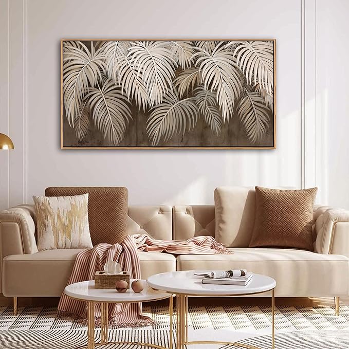 Boho Wall Art - Modern Minimalist Brown Canvas Artwork,Neutral Pictures for Living Room Textured Large Wall Art for Bedroom Wall Decor Framed Paintings 20×40IN
