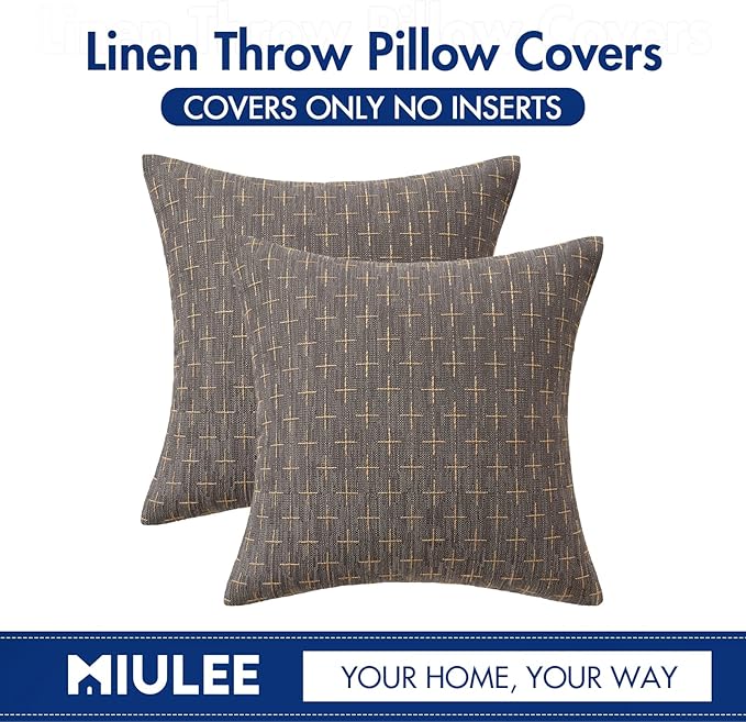 MIULEE Pack of 2 Decorative Burlap Linen Throw Pillow Covers Modern Farmhouse Vintage Pillowcase Rustic Woven Textured Cushion Cover for Sofa Couch Bed 18x18 Inch Dark Grey