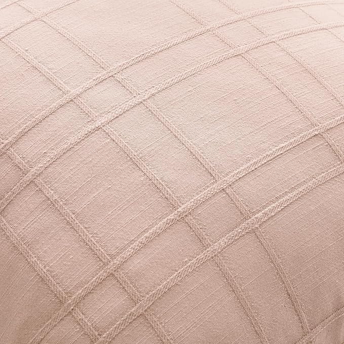 MIULEE Decorative Linen Check Euro Shams Throw Pillow Covers Neutral Farmhouse Vintage Spring Valentine Pillow Covers 24x24 Set of 2 Boho Modern Home Decor for Sofa Couch Bedroom Cushion Light Pink