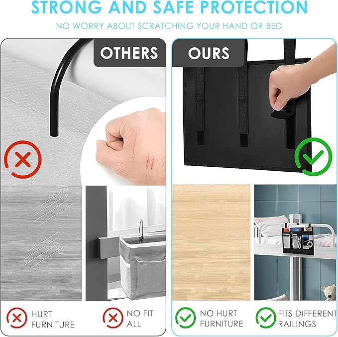 LUWOO Bedside Storage Caddy, 4 Pocket Hanging Organizer for Bunk, Hospital Beds, College Dorm, Bed Rails with Cup Holder, Bedside Caddy for Magazine, Phone, Remote Control (Black)
