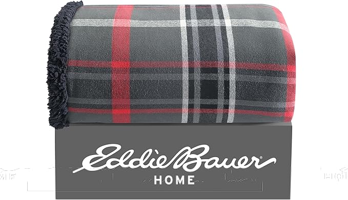 Eddie Bauer - Blanket, Super Soft Reversible Sherpa & Brushed Fleece Bedding, Throw Blankets for Couch, Ideal for Lounging (Winslow Charcoal)