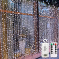 echosari Curtain Lights Battery Operated, 9.8Ft x 9.8ft 300 LED Curtain String Light with Remote Timer 8 Modes Hanging Lights for Wedding Party Home Garden Wall Decor (Cool White)