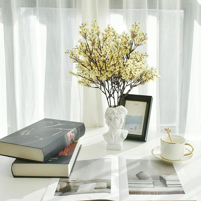 Mandy's Light Yellow Artificial Baby’s Breath Flowers 6 Bundles Silk Gypsophila, 18.5 Inch European Style Modern Home Decor Centerpiece, Neutral Wedding Flower Arrangements