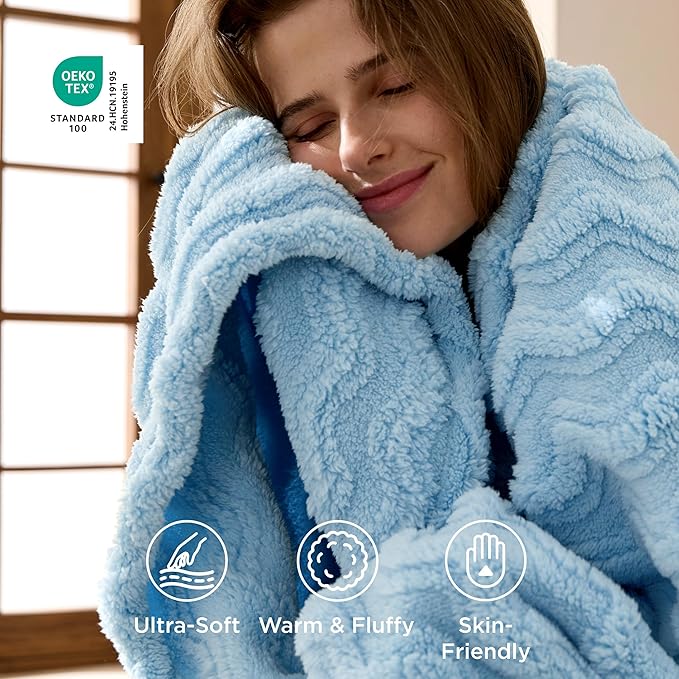 Bedsure 3D Wave Fleece Throw Blanket for Couch - GentleSoft Spring Fluffy Blanket for Sofa Bed Room Decor, Super Cozy Fleece Throw for Women, Warm Cute All Season Gift, 50x60 Inches, Light Blue