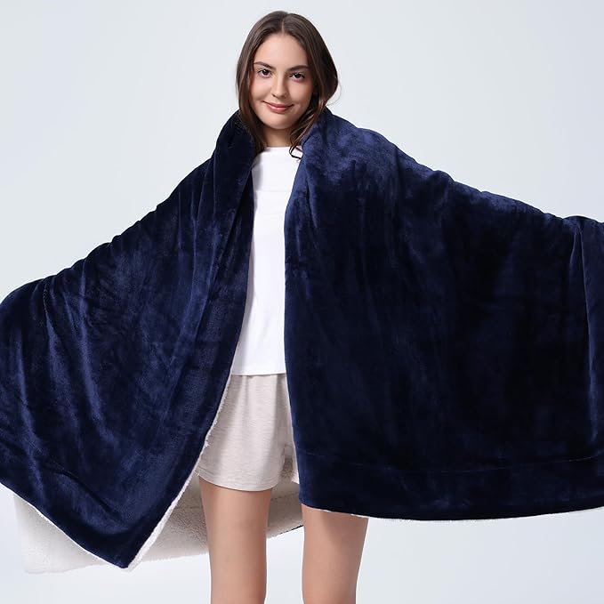WDCOZY Sherpa Fleece Blankets Fuzzy Thick Warm Throw Blanket Super Soft Reversible Luxurious Fluffy Plush for Sofa Couch Bed Home Decor All Seasons Winter Blankets 60"x80" Navy Blue