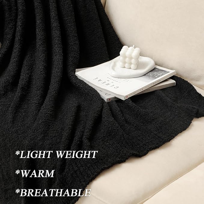 bearberry Super Soft Fluffy Throw Blanket Lightweight Cozy Warm Throw Blankets for Couch Bed Sofa All Season (Black, 53”x71”)