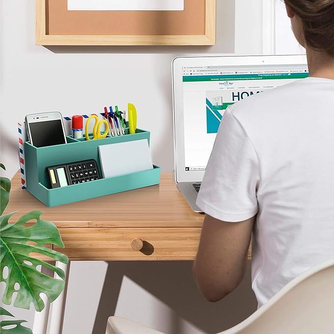 Acrimet Desktop Organizer - Multi Organizer Caddy Holder for Office, Home and School use (Plastic) (Solid Green Color)