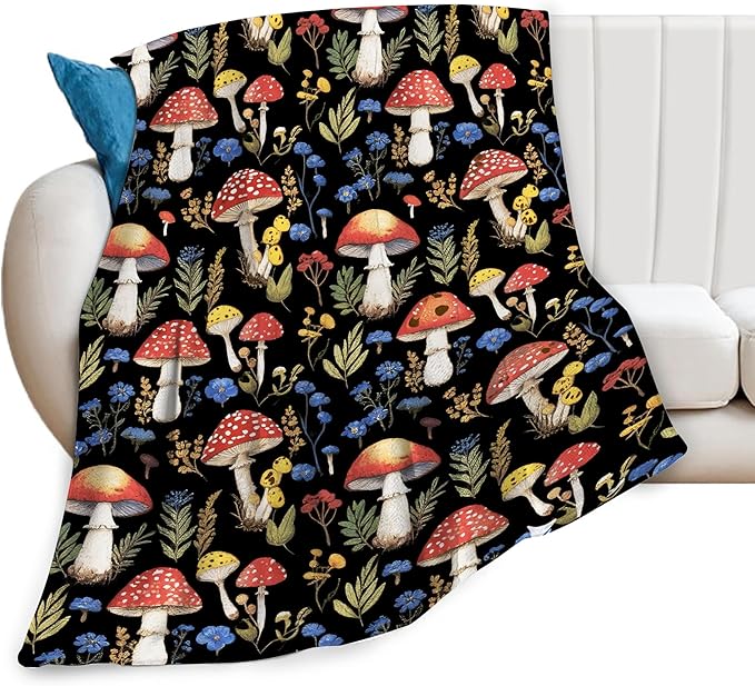 Red Mushroom Throw Blanket - Soft Plush Fleece Blankets- Cozy Mushroom Stuff Gifts for Women Girls Kids 50"X60"