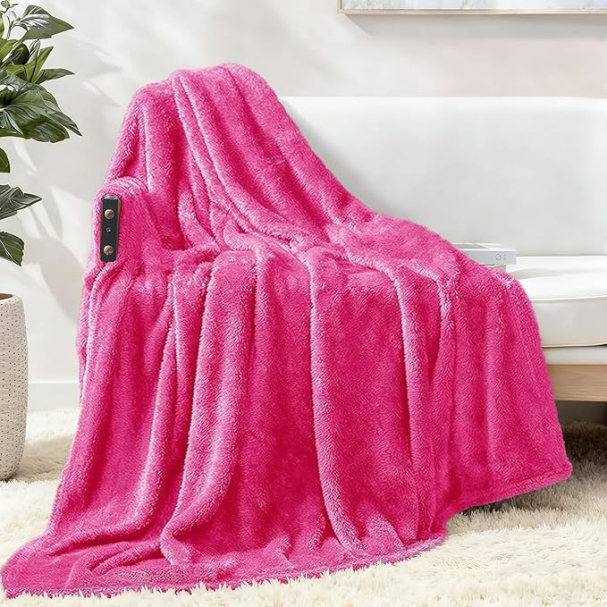 Exclusivo Mezcla Plush Fuzzy Fleece Throw Blanket Extra Large, Super Soft, Fluffy and Warm Blankets for Couch, Bed, All Season (Hot Pink, 50x70 inches)